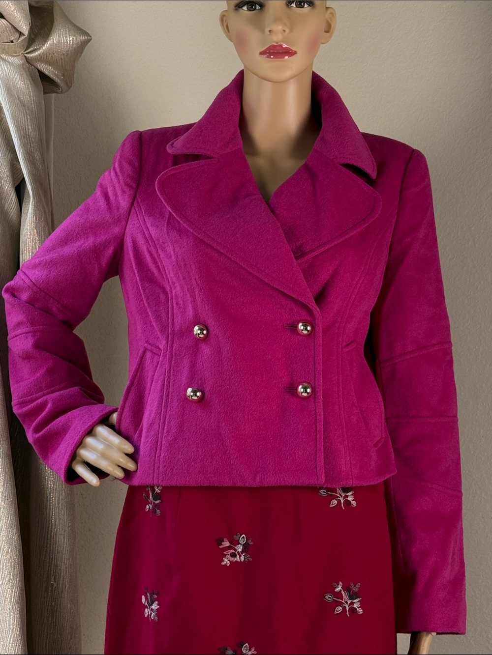 The Limited Fuchsia Double-Breasted Pea Coat